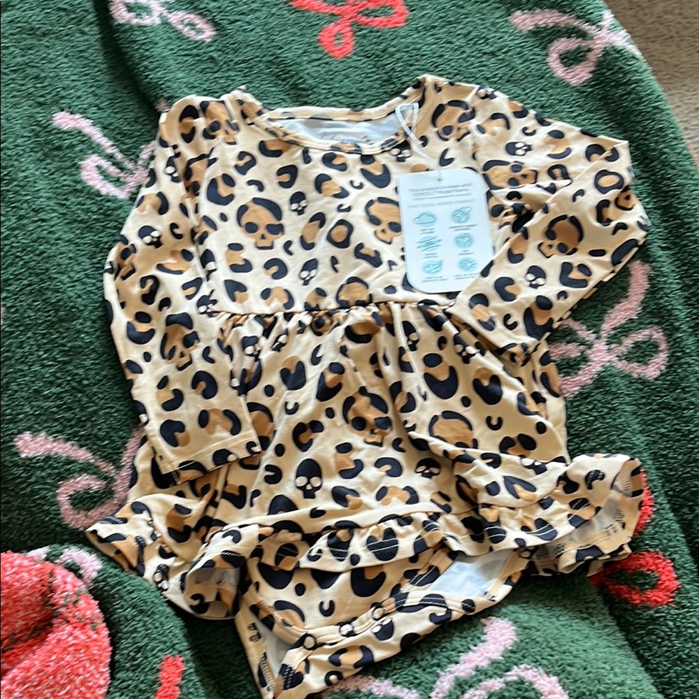 B37 Little Legends Tencel Skirted Bodysuit— Skull Leopard Print NWT